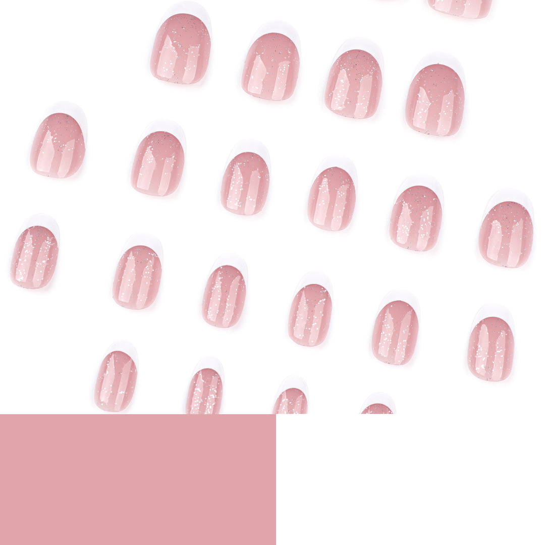 Artful nail art with glitter in gentle tones and elegant tips Bowlift