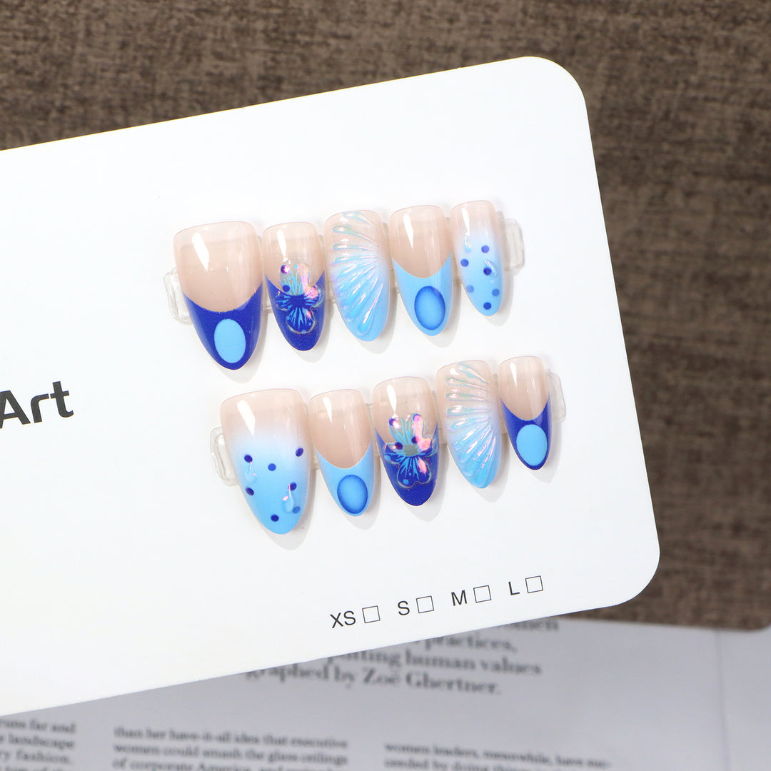 Decorative Press-On Nail Art Set with Oceanic Patterns Bowlift