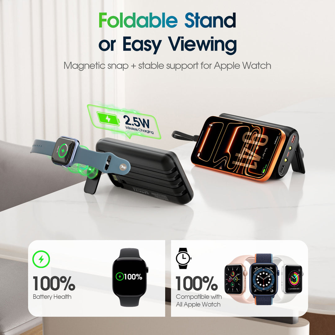 Portable power bank with integrated charging cables and LCD screen Bowlift