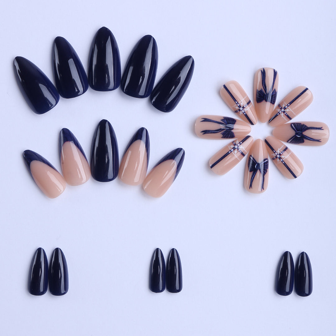 Artificial nails with elegant bow and geometric design Bowlift