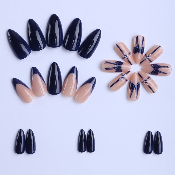Artificial nails with elegant bow and geometric design Bowlift