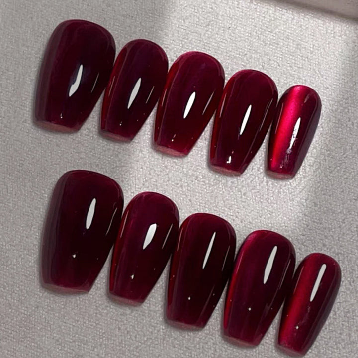 Glossy Deep Red Press-On Nails Bowlift