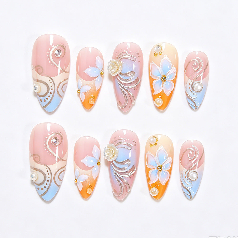 Floral Embellished Stiletto Nail Art Bowlift