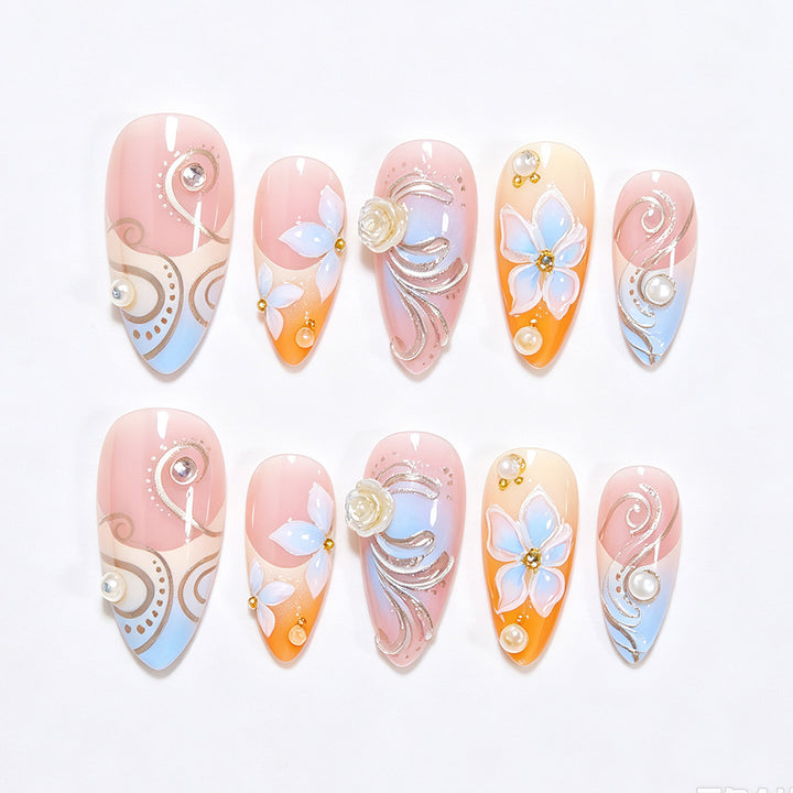 Floral Embellished Stiletto Nail Art Bowlift