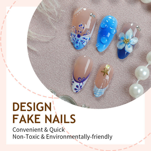 Artificial nail set with maritime motifs and floral design Bowlift
