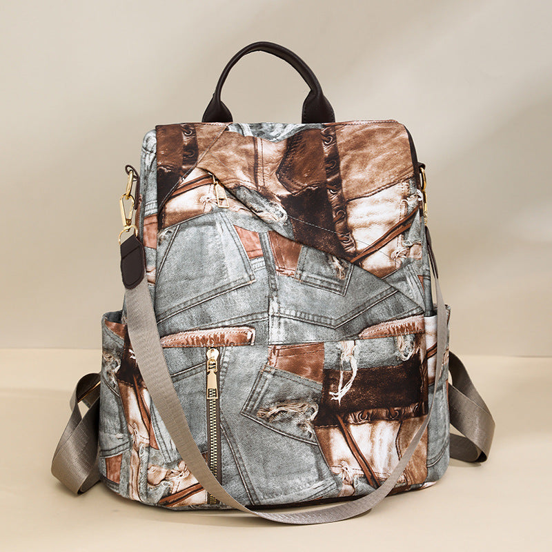 Stylish Denim Pattern Backpack Bowlift