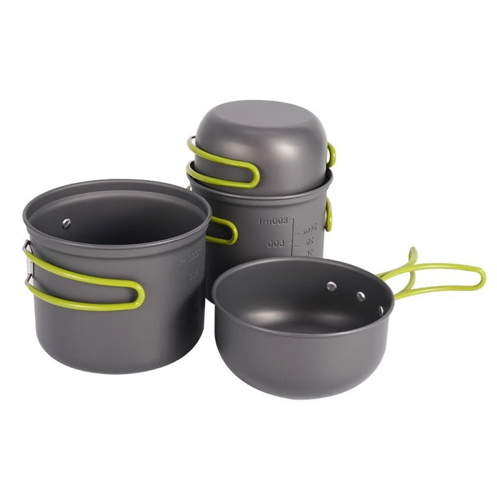 lightweight nesting anodized camping cookware set with folding silicone handles and measurement marks Bowlift