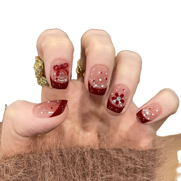 Artistic French Tip Decorative Press-On Nails Bowlift