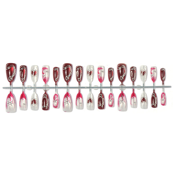 Artistic Press-On Nail Art Set with Elegant Heart Designs Bowlift
