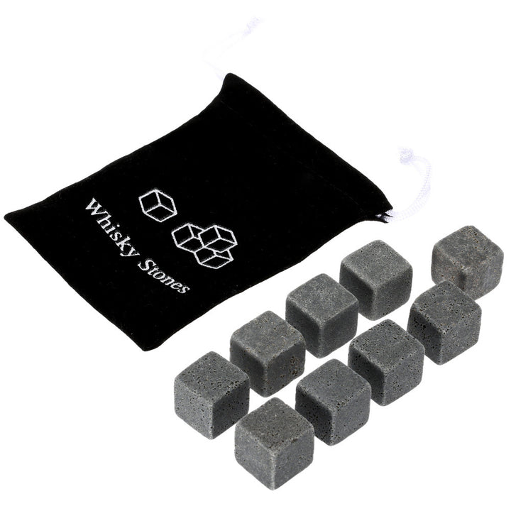 Reusable Whiskey Chilling Stone Cubes with Velvet Drawstring Pouch Bowlift