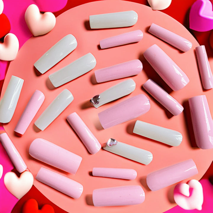 Press-On Nail Extensions with Heart Accents Bowlift