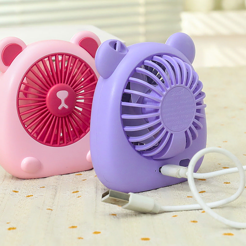 Ladies Portable Hand Fan with Creative Bear Design Bowlift
