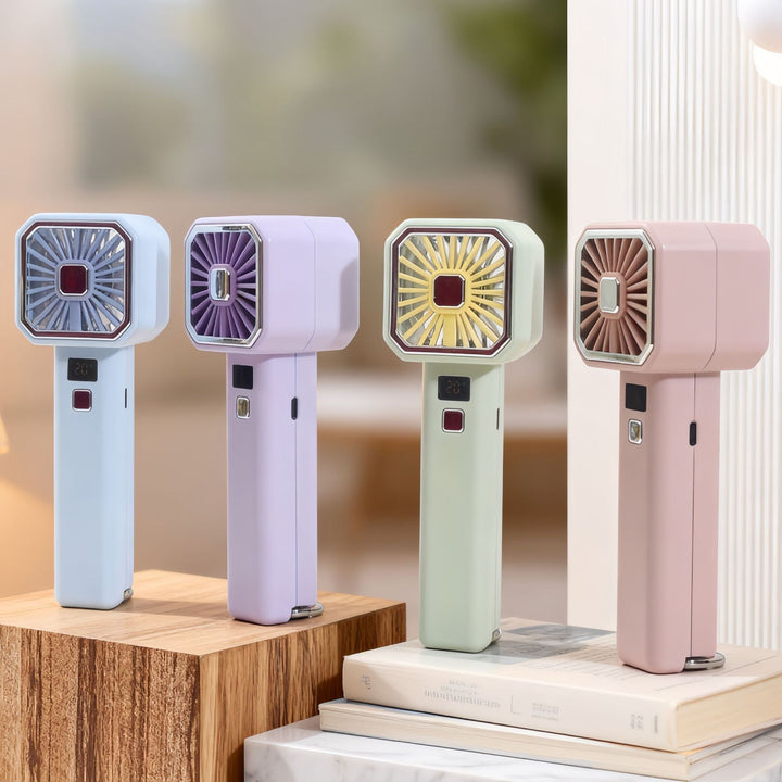 Women's Portable Mini Hand Fan with Digital Temperature Display Bowlift