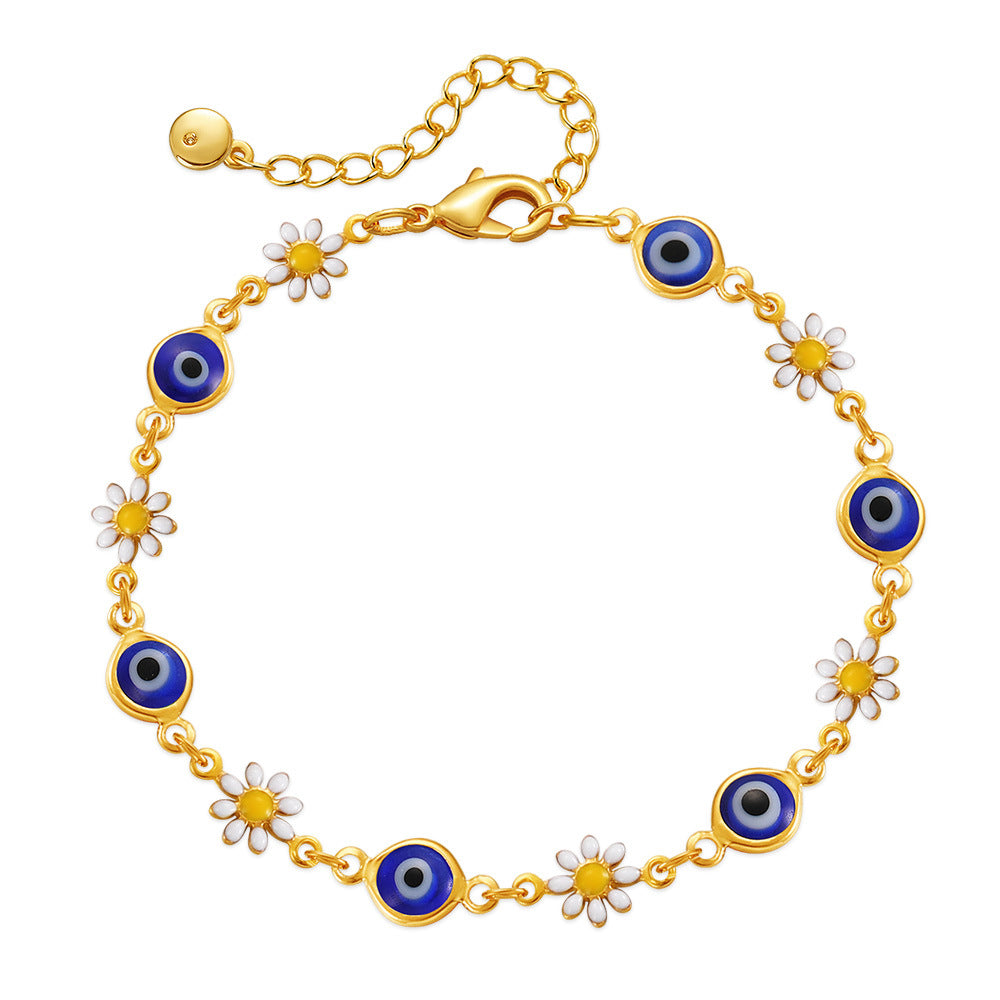 Floral Evil Eye Charm Anklet Bowlift