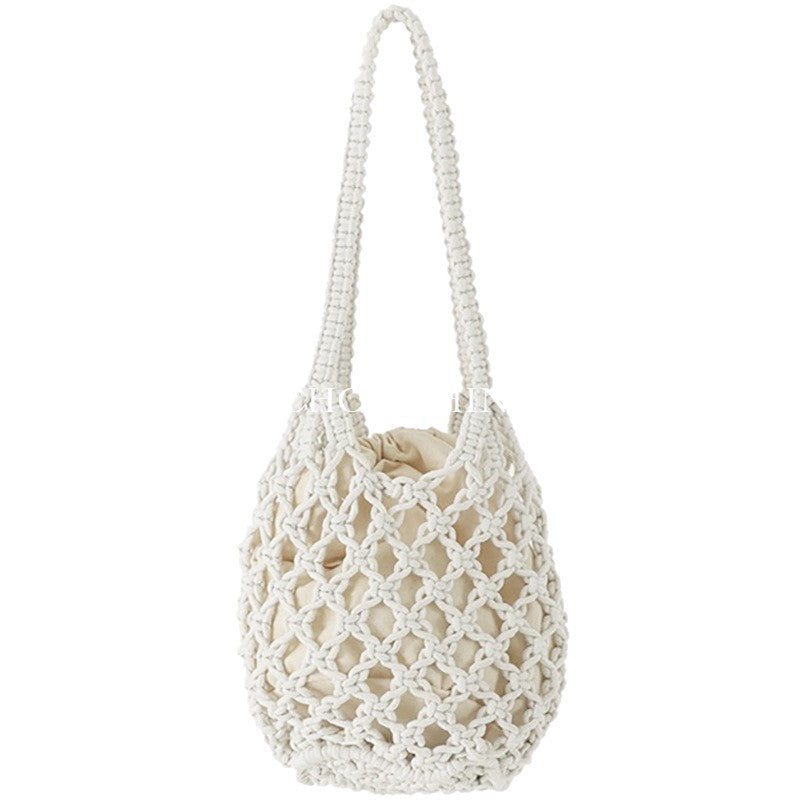 Hand-knotted tote bag with unusual mesh design Bowlift