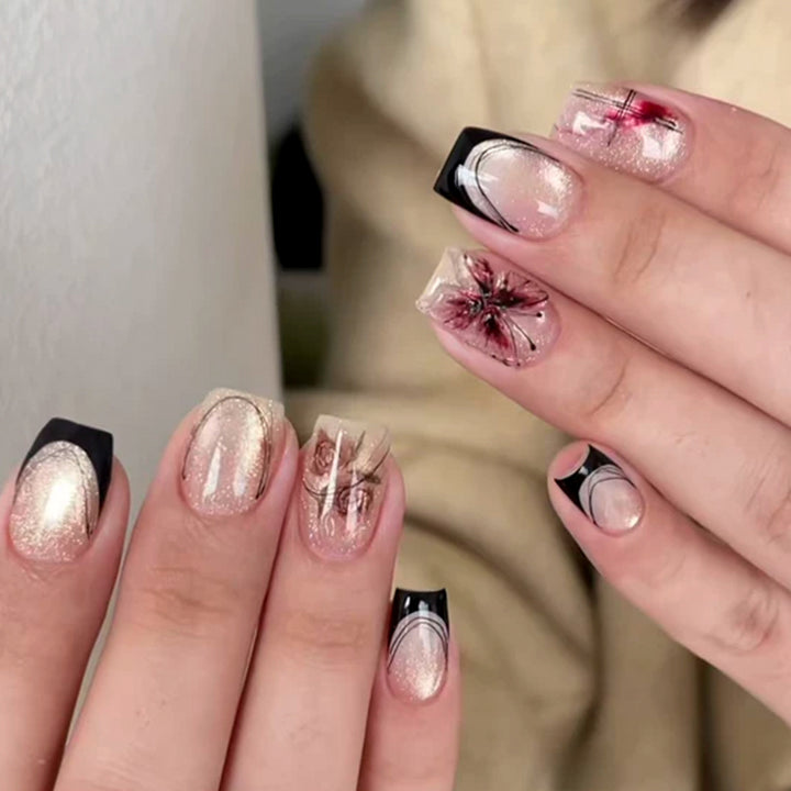 Floral Artistic Acrylic Nail Art Extensions Bowlift