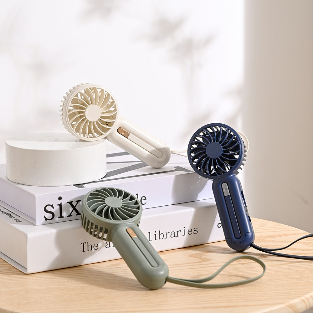 Unisex nan compact rechargeable battery handheld fan with foldable handle and carrying strap Bowlift
