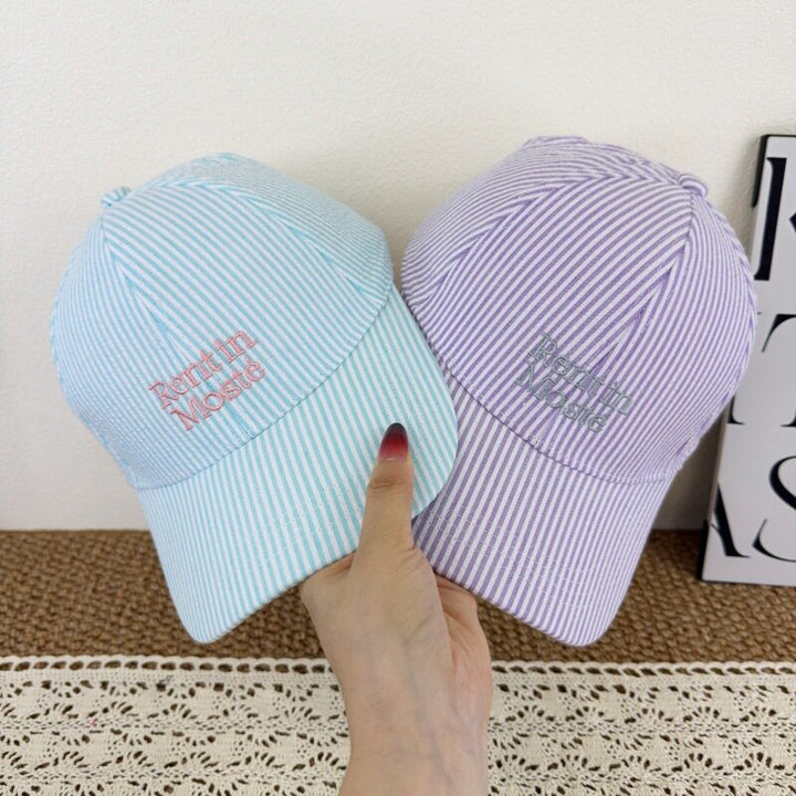 Women's Striped Embroidered Baseball Cap Bowlift