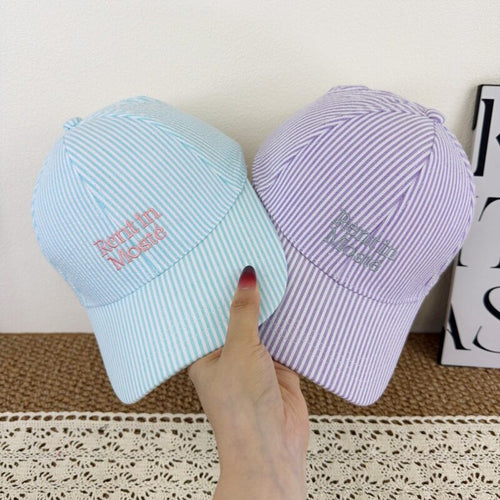 Women's Striped Embroidered Baseball Cap Bowlift