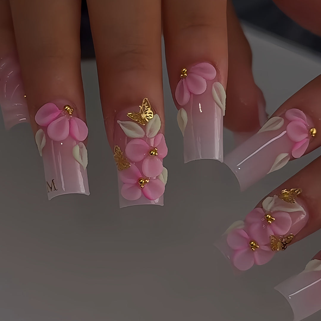 3D Floral Design Press-On Nail Set Bowlift