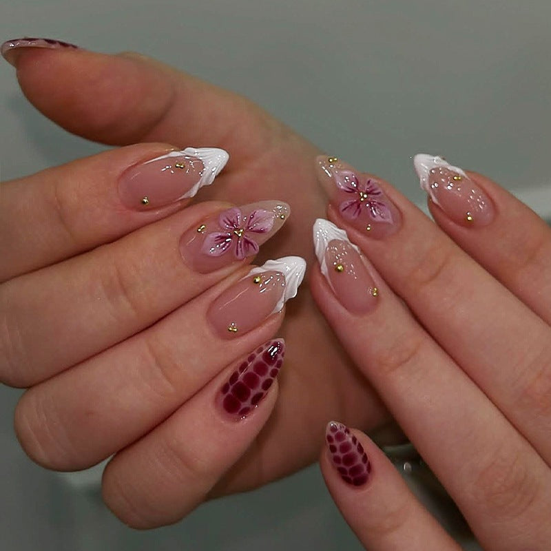 Art nail set with luxurious floral 3D decorations Bowlift