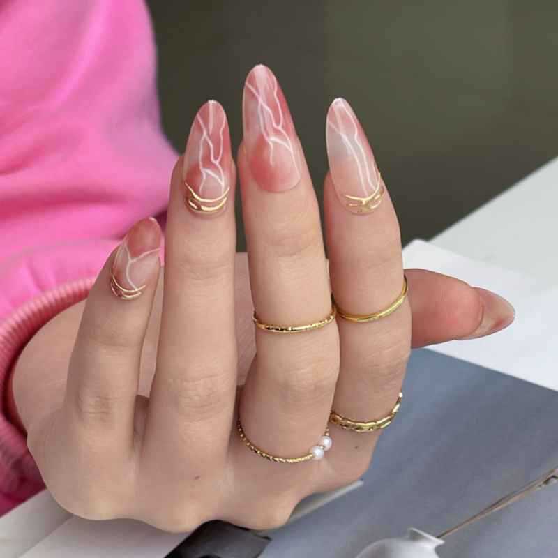 Premium Marble Effect Press-On Nail Set Bowlift