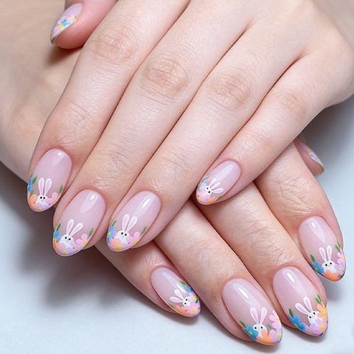 Artistic Floral Bunny Press-On Nails Bowlift