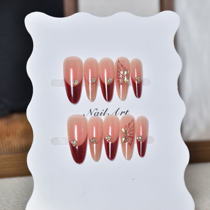 Elegant Floral and Gradient Press-On Nail Extensions Bowlift