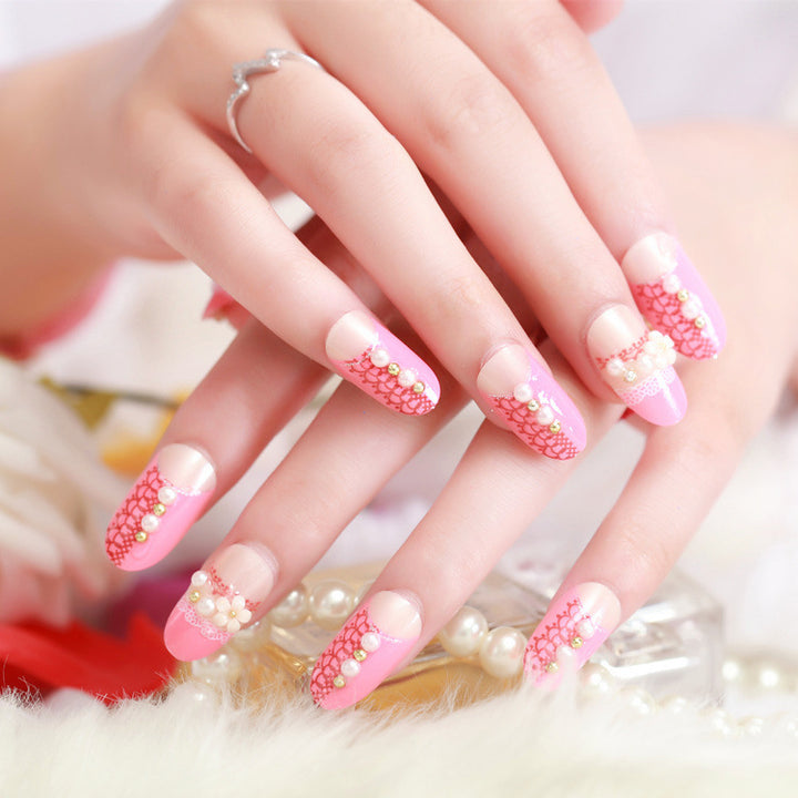 Artificial nails with elegant flower and rhinestone design Bowlift