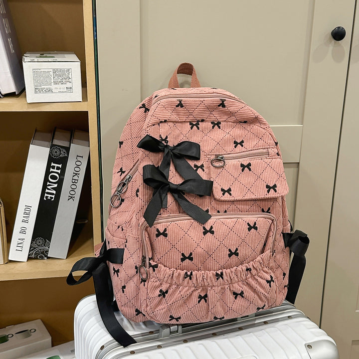 Corduroy Backpack with Bow Accents