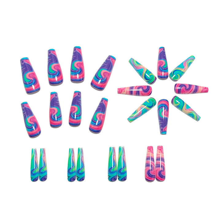 Artificial nails with colorful spiral patterns Bowlift