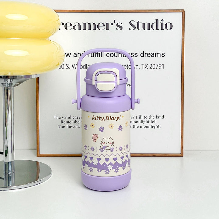 Women Insulated Drinking Bottle with Practical Carry Handle and Cute Design Bowlift