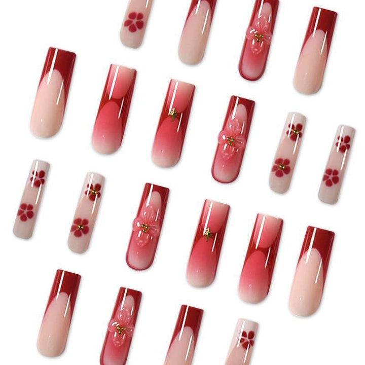Elegant Floral Print Press-On Nail Set Bowlift