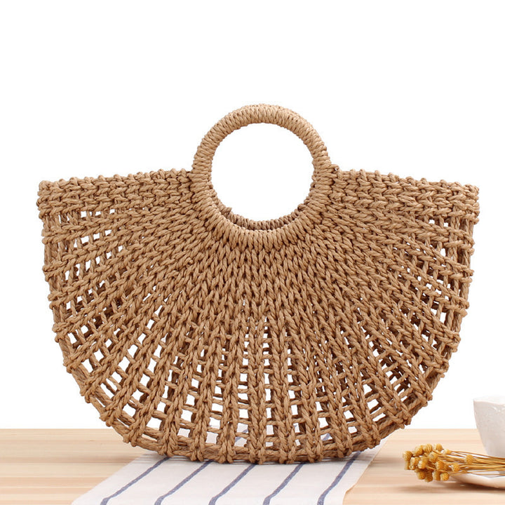 Filigree Bast shoulder bag with round wooden handles Bowlift