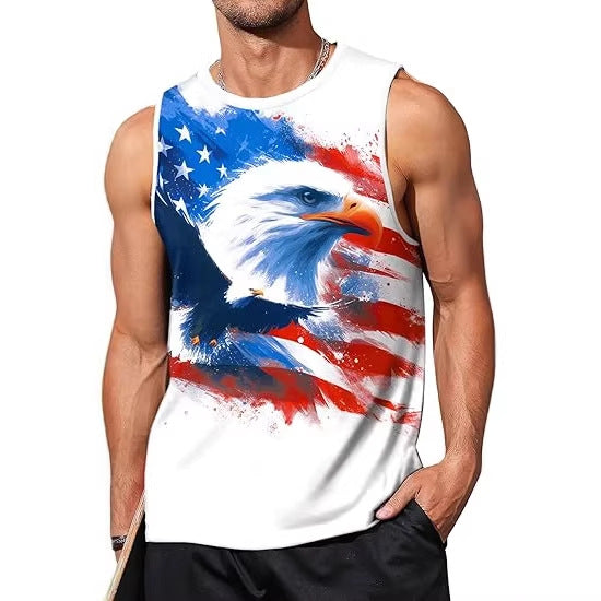 Men's nan patriotic graphic sleeveless muscle tank top with eagle print Bowlift