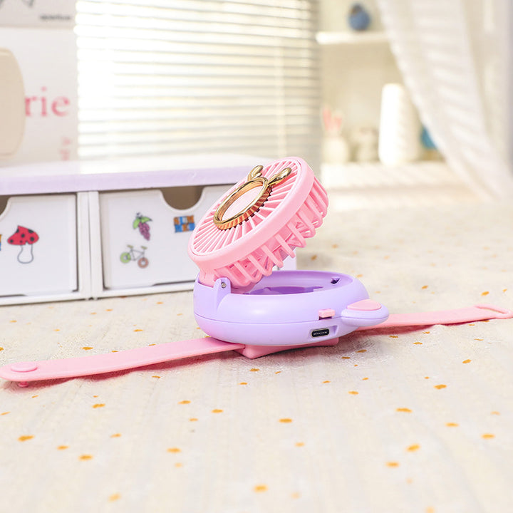 Women's Portable Mini Fan with Integrated Mirror and Spray Function Bowlift