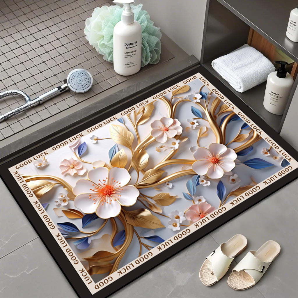 Floral Patterned Memory Foam Bath Mat Bowlift