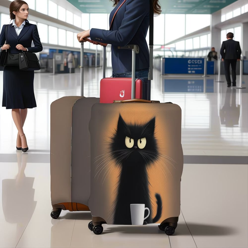 Unisex non-elastic suitcase cover with cartoon cat motif and cup design, durable travel suitcase protection Bowlift