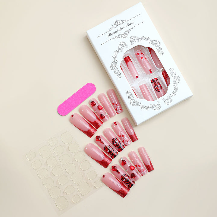 Luxury Press-On Nail Set with Glamorous Heart and Glitter Designs Bowlift