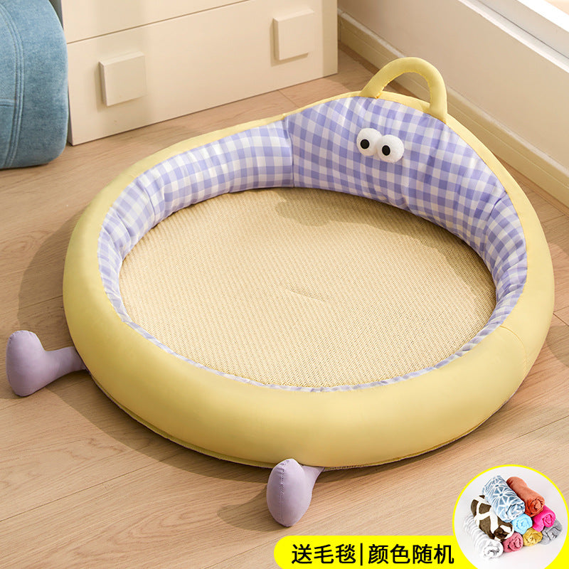 Unisex nan round padded cat and small dog bed with raised edge and sisal sleeping area Bowlift