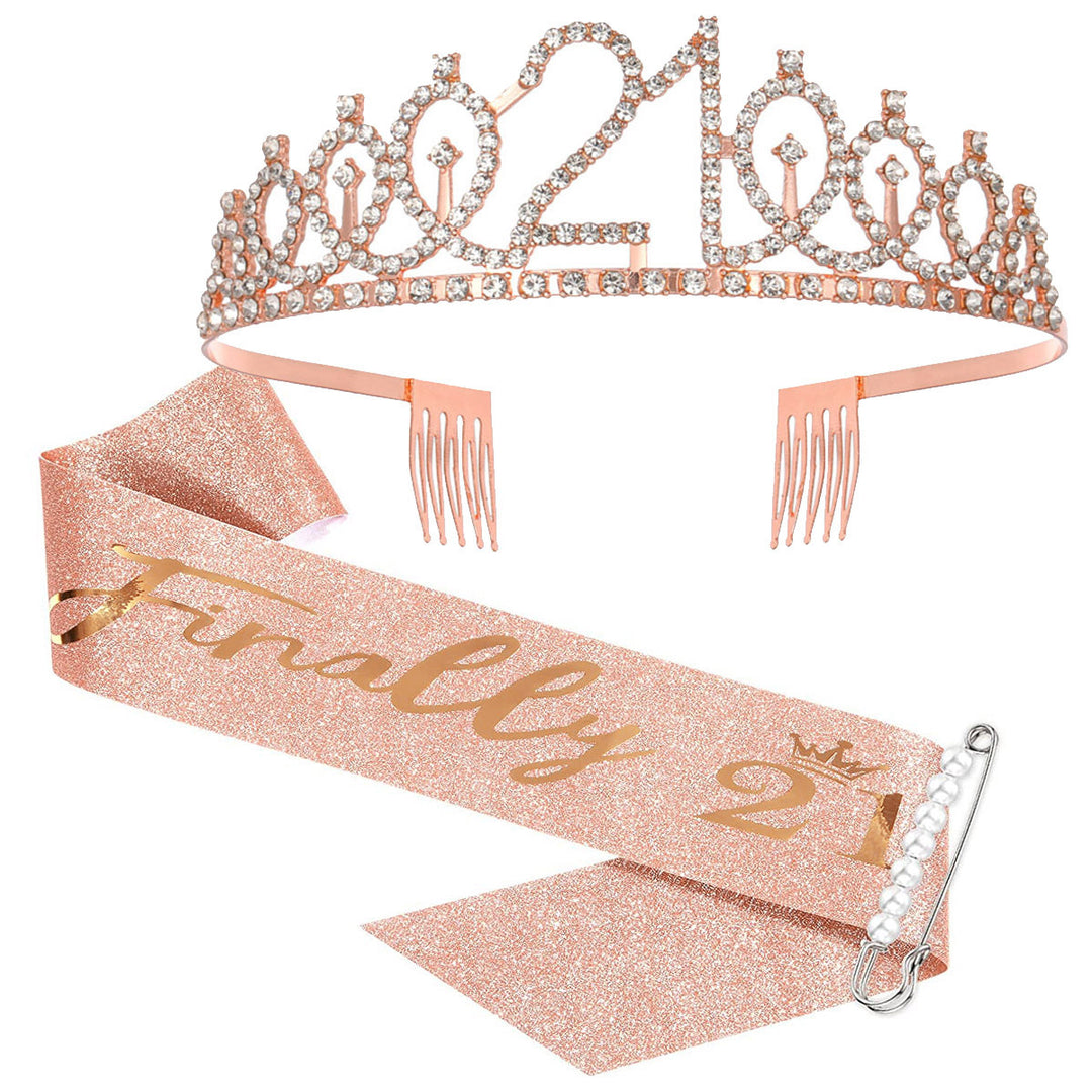 Women Crystal-Embellished Birthday Crown with Personalized Sash Bowlift