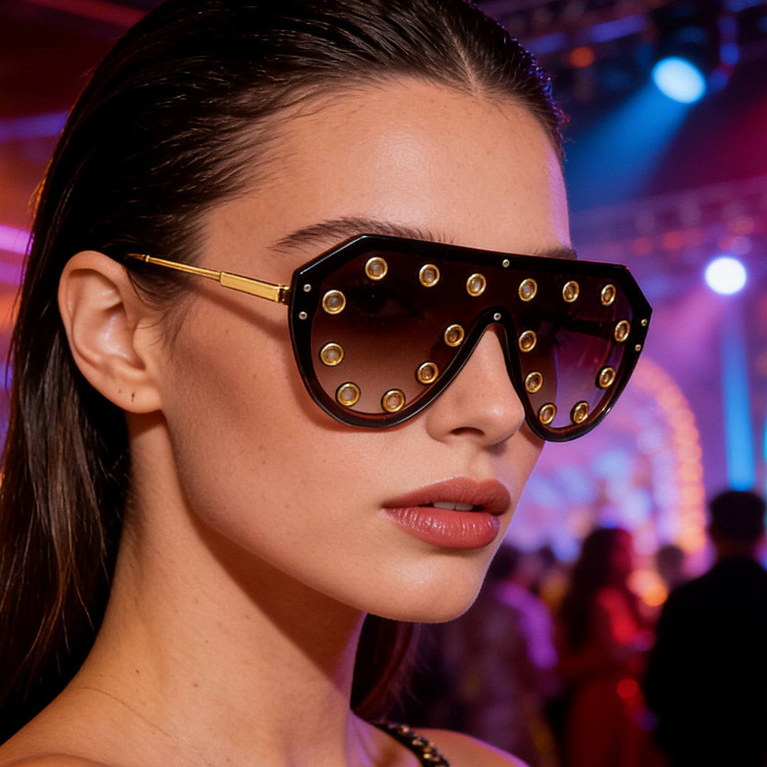 Women's statement sunglasses in futuristic design with decorative elements Bowlift
