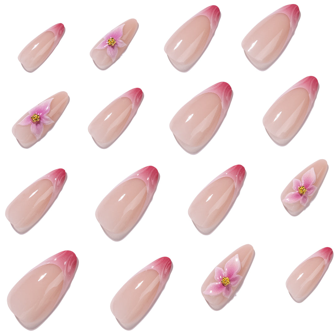 Artistic Nail Extensions with Floral Accents Bowlift