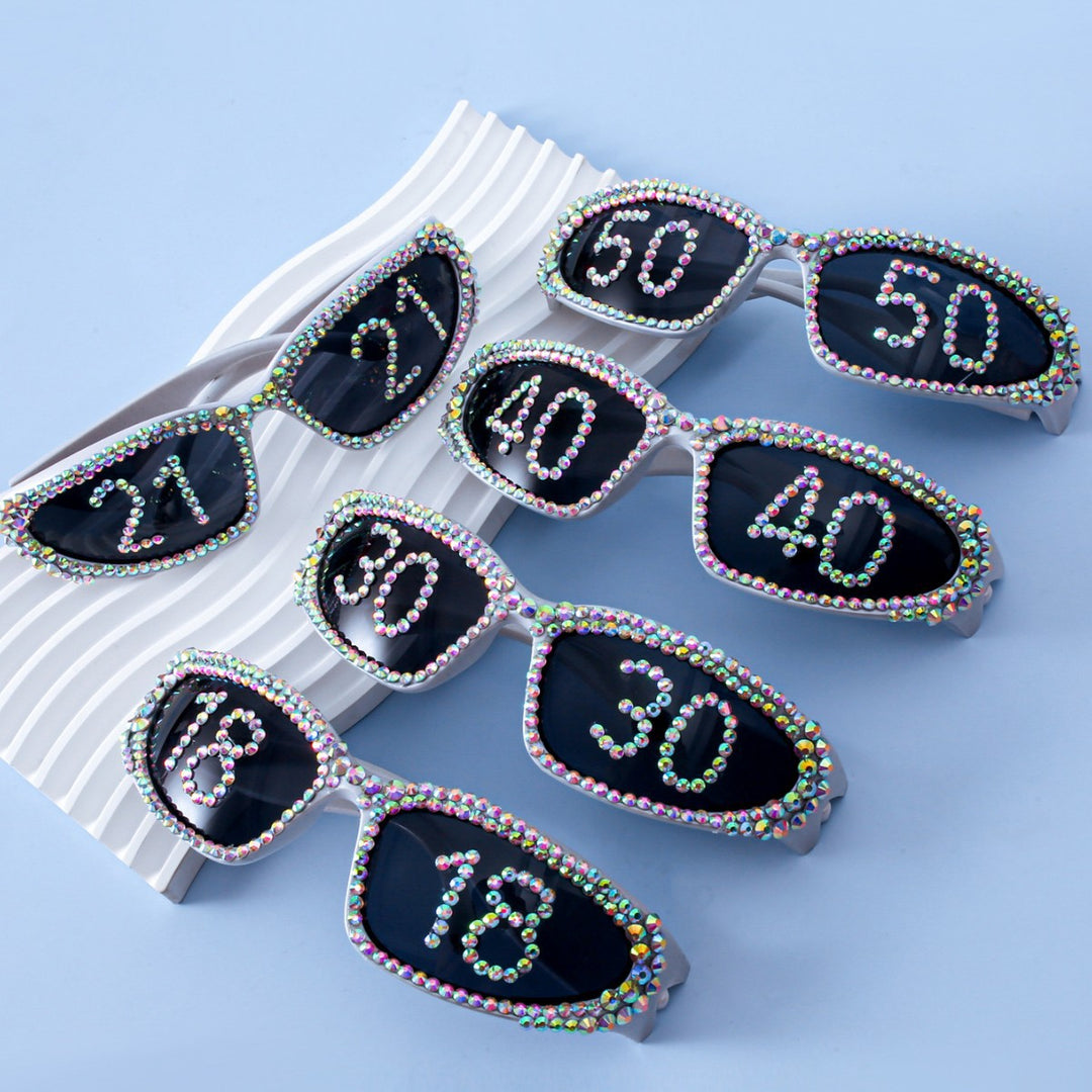 Women Glamorous Rhinestone Sunglasses with Custom Designed Inscription Bowlift