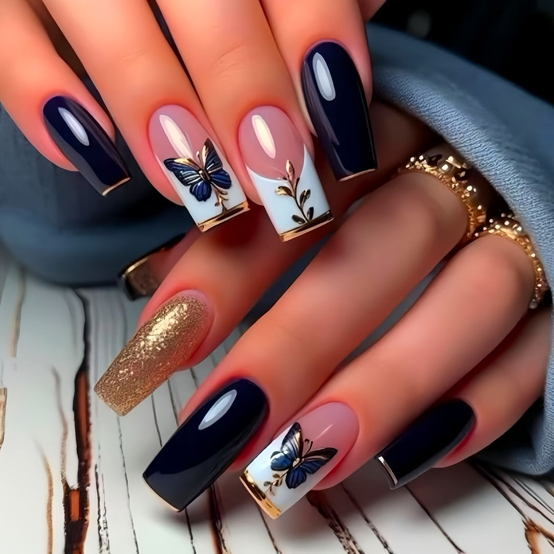 Butterfly-Inspired Elegant Acrylic Press-On Nails Bowlift