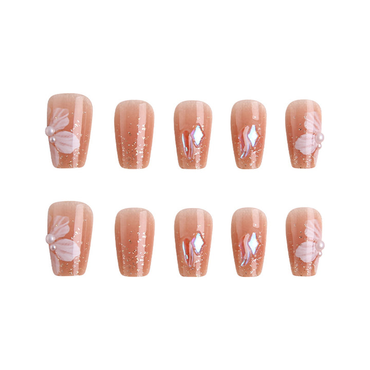 Artificial nail set with floral and glittering accents Bowlift