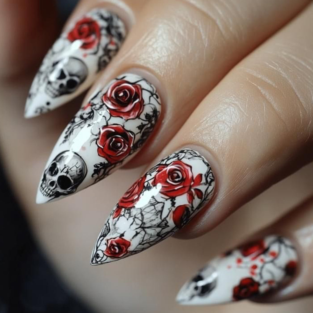 Gothic Floral Design Nail Art Extensions Bowlift