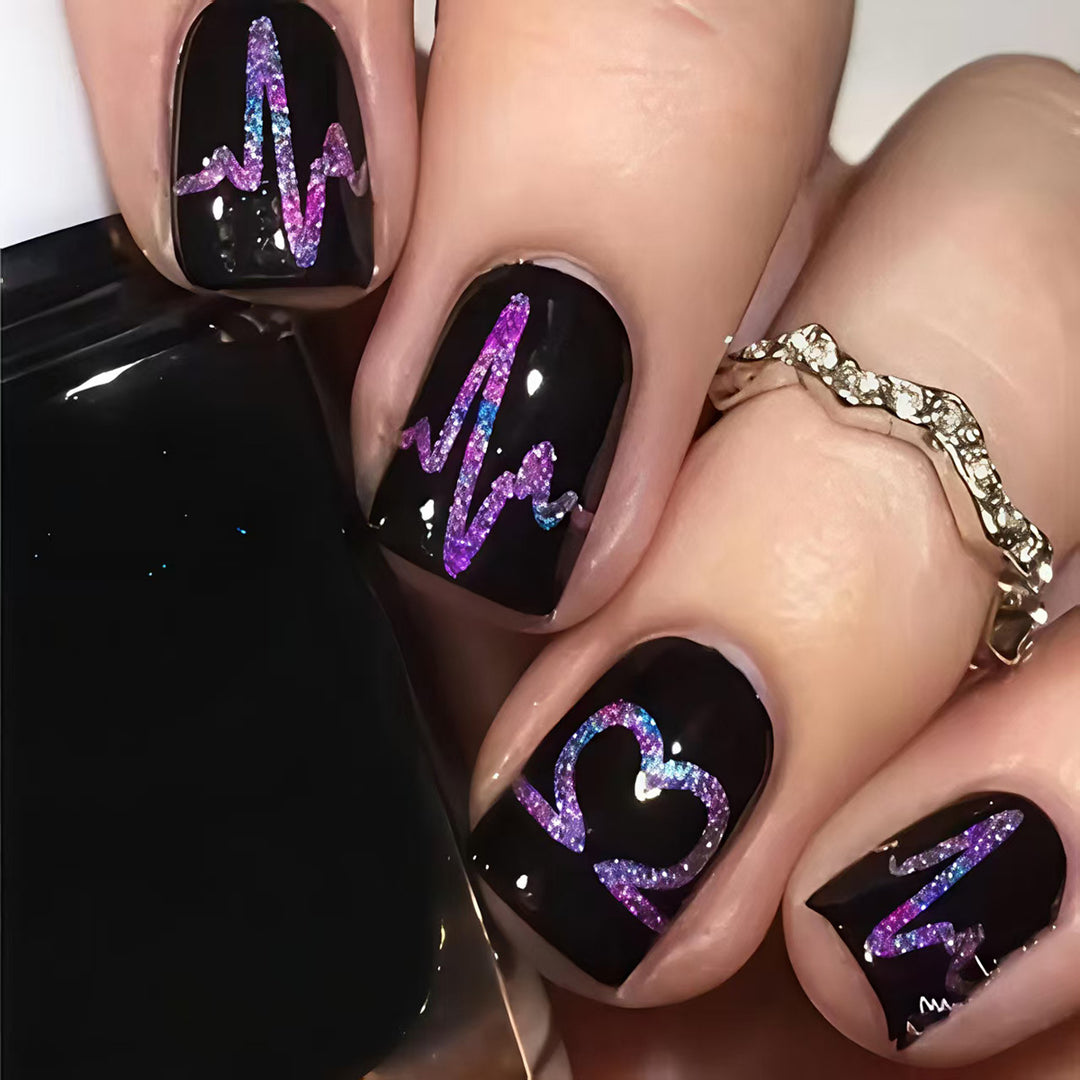 Artificial nail set with heart and EKG motif Bowlift