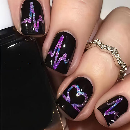 Artificial nail set with heart and EKG motif Bowlift