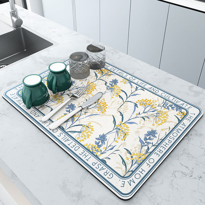 Floral Pattern Kitchen Drain Mat Bowlift